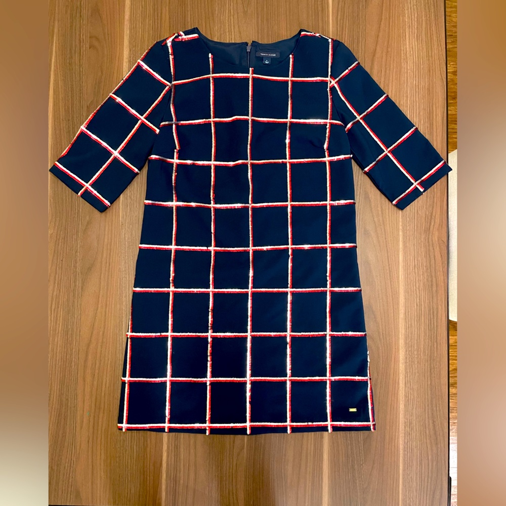 Tommy Hilfiger size 6 Navy w/ sequins Windowpane Dress